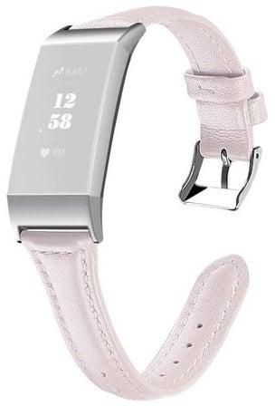 Steel Head Leather Strap For Fitbit Charge 3 / 4 Slim Pink