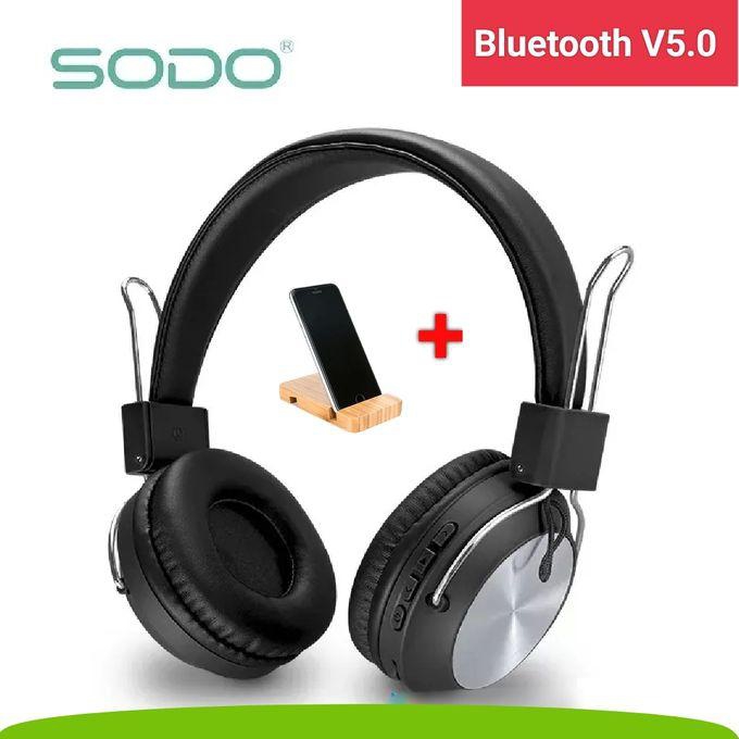 SODO Sd-1001- سماعه بلوتوث لاسلكية + حامل موبيل خشبي هدية - اسود