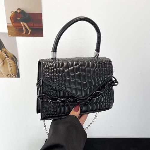 Ladies Leather Crocs Skin Handbag - Black