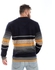 Kady Stylish Striped V-Neck Sweatshirt - Navy Blue, Mustard & Beige