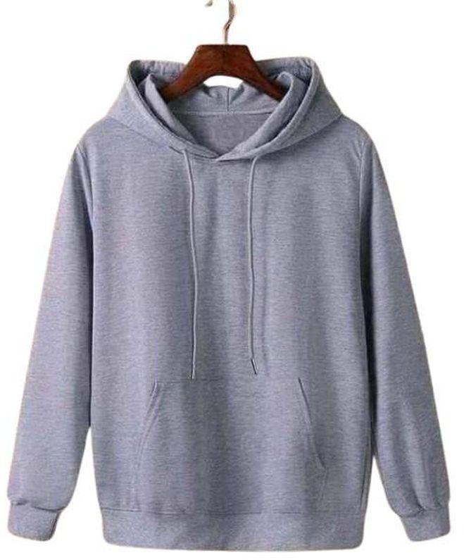 Solid Hoodie With Pockets Full Sleeve For Men - Grey