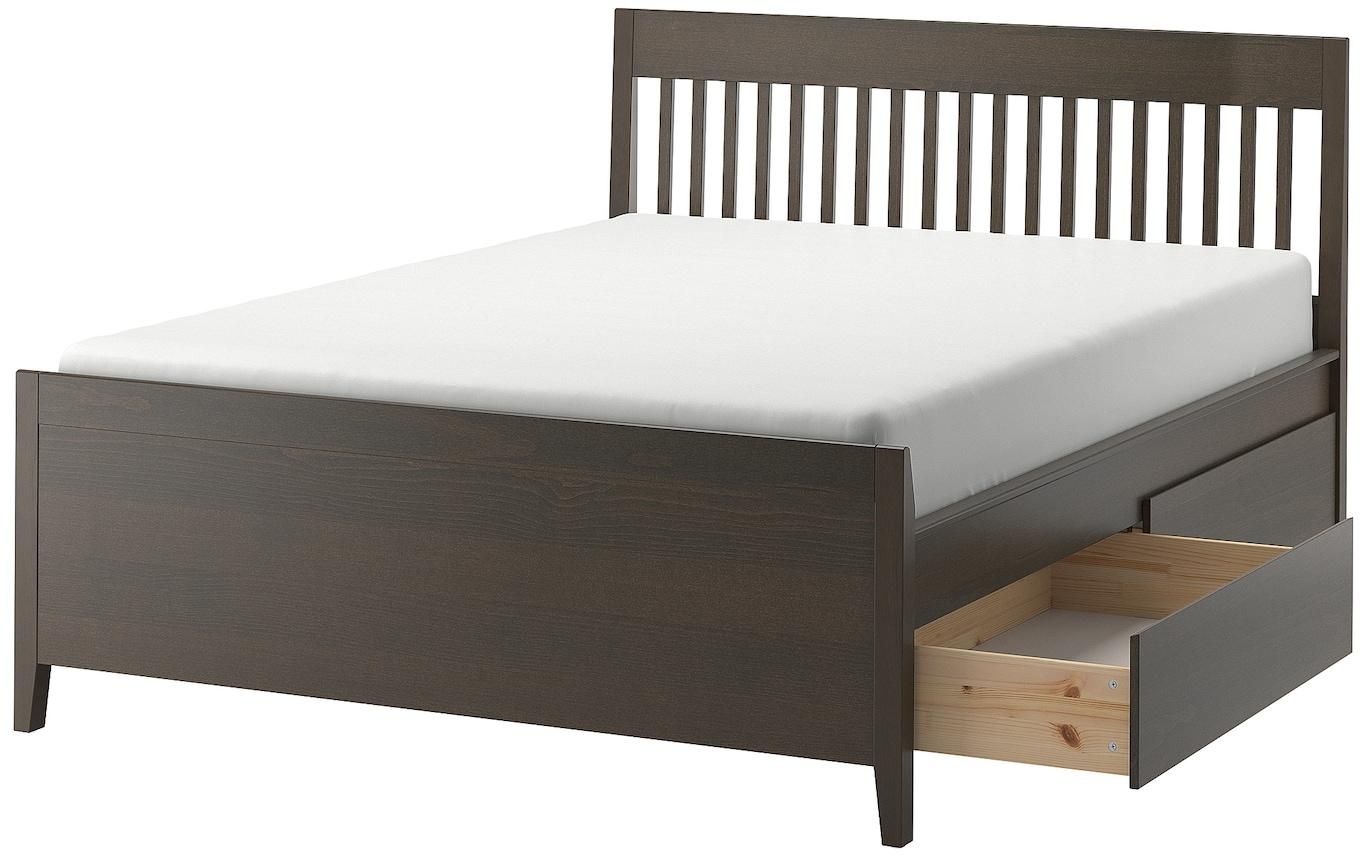IDANÄS Bed frame with storage - dark brown stained 160x200 cm