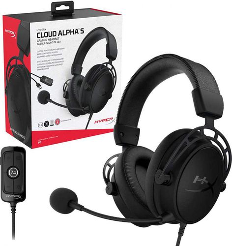 HyperX Cloud Alpha S - Gaming Headset, for PC, 7.1 Surround Sound,  Adjustable Bass, Dual Chamber Drivers, Chat Mixer, Breathable Leatherette,  Memory Foam, and Noise Cancelling Microphone 