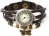 Vintage Design Leather Strap Butterfly Pendant Women's Bracelet Watch - Brown (SWH2F001BRW)