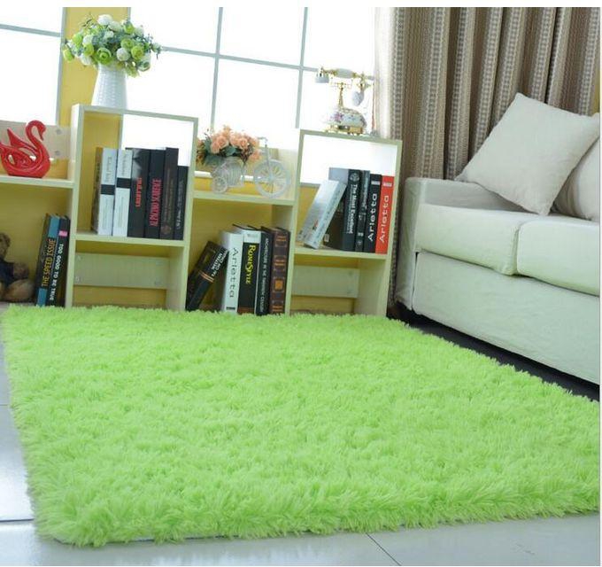 Luminous Green Fluffy Carpet - 7 by 10 Ft