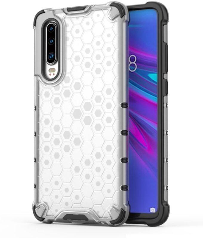 Case For Huawei P30 Lite , - Heavy Duty Brushed Protective Case - Black Edges Transparent Beehive Back