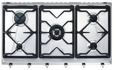 SMEG Built In Hob 5 Burners 90 cm Gas Cast Iron Safety Stainless Steel SRV596GM