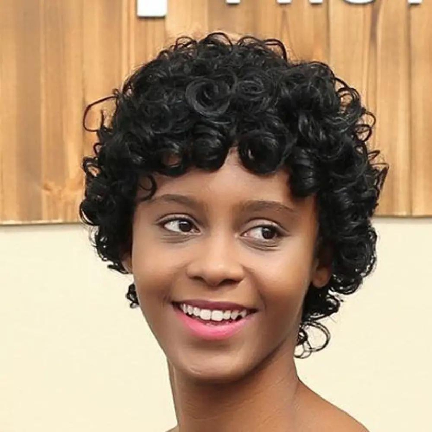 Hair wig Black short curly hair covers wigs Spring coil personality short curly hair wig