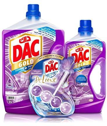 Dac Gold Disinfectant Multi-Purpose Cleaner, Lavender (3L+1L) And Dac Deluxe Toilet Rim Block, Moonflower 50G