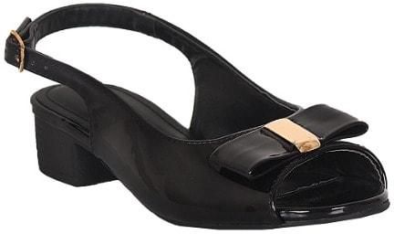 Girls Low Heel Sling Back Peep-toe Patent Sandals -black