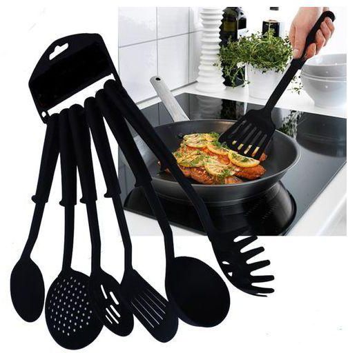 Non Stick Cooking Spoon Cookware - Set Of 6 - Black