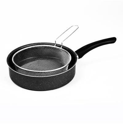 Granite Suate Pan 24cm Black with stainless steel strainer 2 Piece