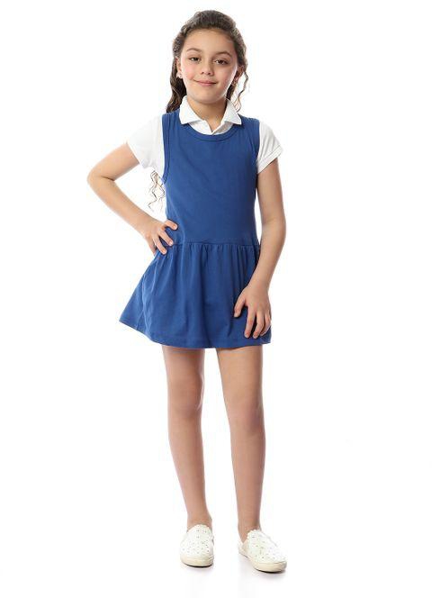 Izor Girls Solid Cross Back Sleeveless Dress - Blue