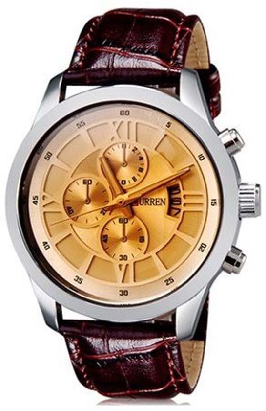 Curren for Women Analog 8137 Gold Dial Brown Leather Watch