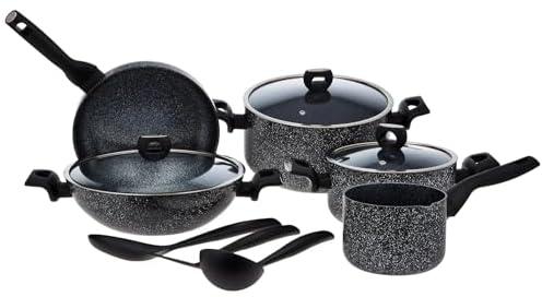 KORKMAZ NORA PLUS 11 PCS COOKWARE SET | Granite Cookware Sets | Induction Base Cookware Pots and Pans Set